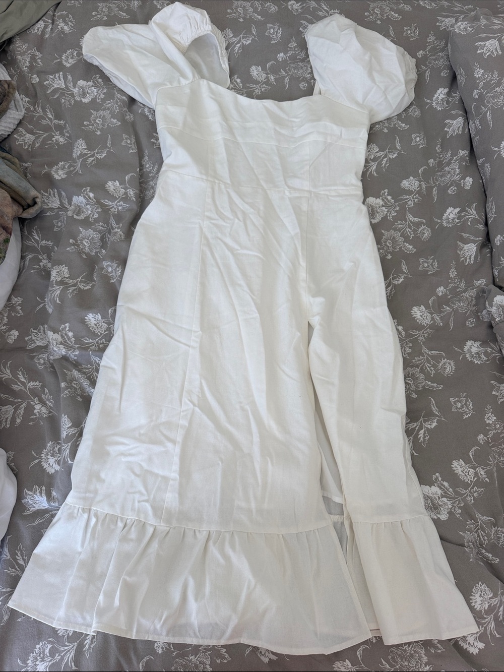 RIHOAS White Puff-Sleeve Midi Dress